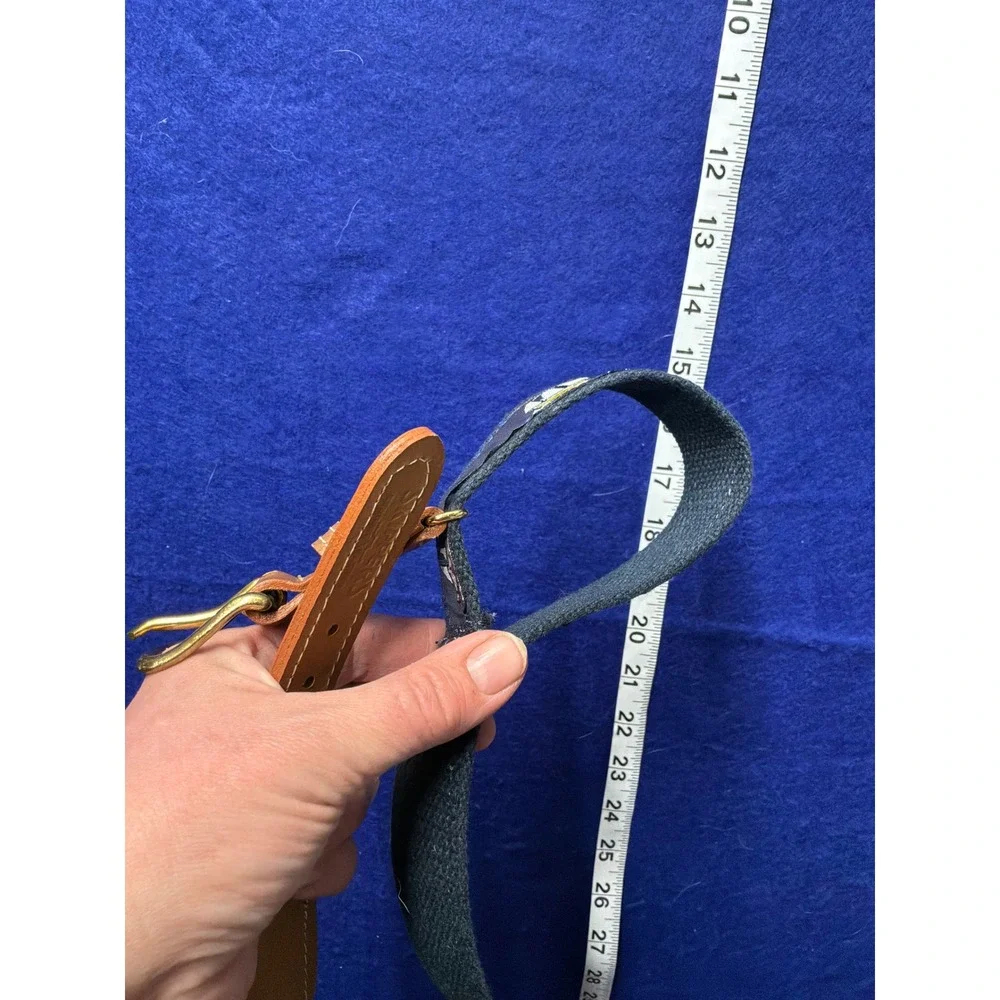 [Nautical] Mens‎ Skippers Sailboat Embroidered Canvas Leather Belt 44 Navy Brown